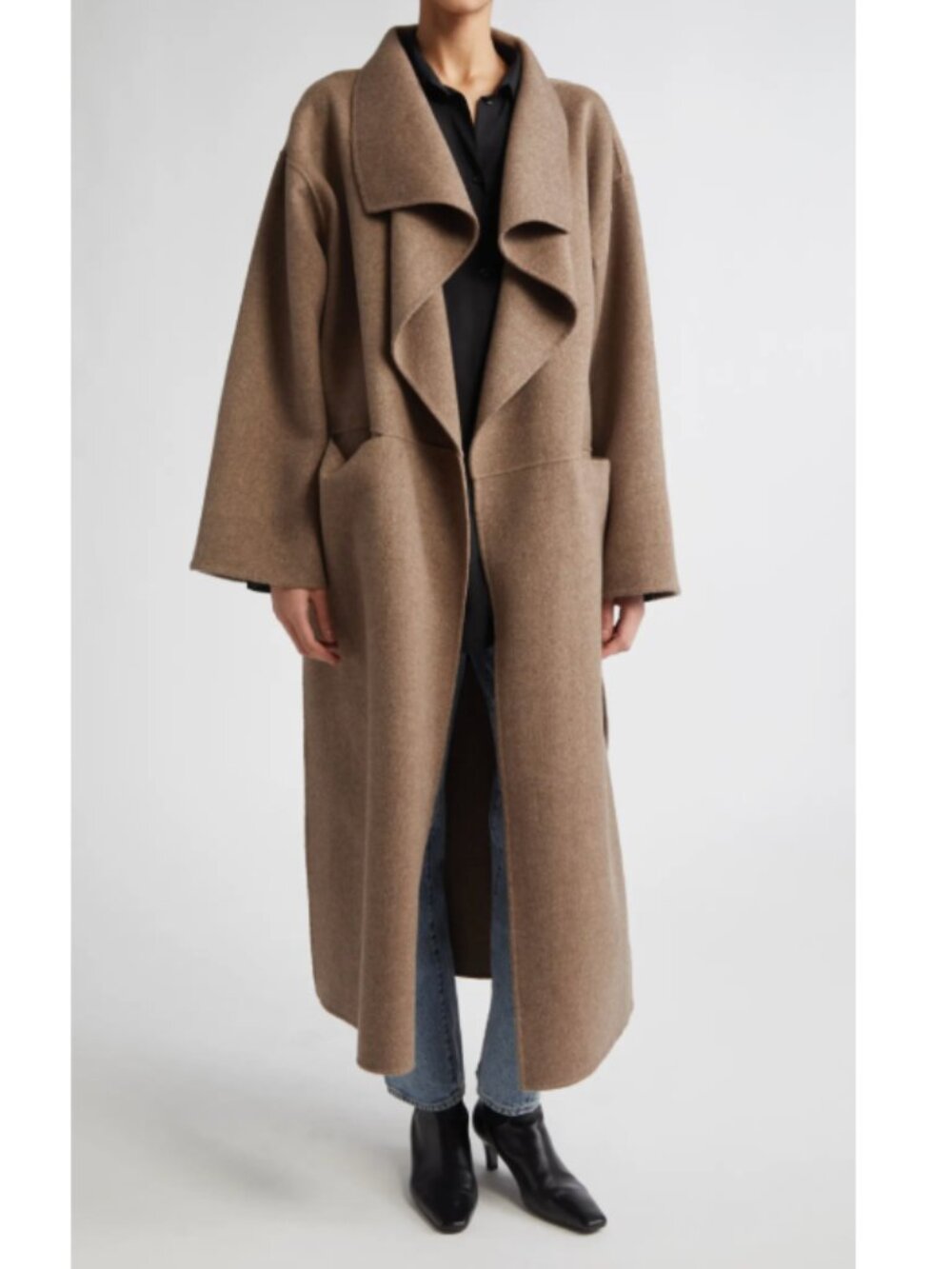 Toteme Signature Double Coat Cashmere Wool Blend Brown Beige